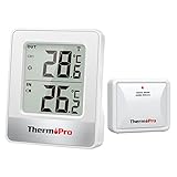 ThermoPro TP200 Funk Thermometer Innen für 2 Räume Raumthermometer mit...