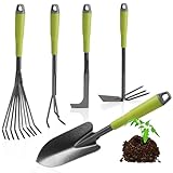 com-four® 5-teiliges Garten-Werkzeug-Set - Gartenset mit Doppelhacke,...