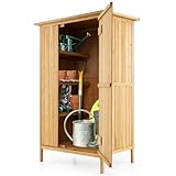 GOPLUS Gartenschrank Holz, Gerätehaus wetterfest Outdoor, Geräteschrank...