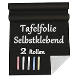 Tafelfolie Selbstklebend Schwarz Kreidetafel Blackboard - 2 Rollen 200 x 44...