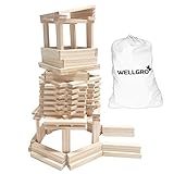 WELLGRO Natur Holzbausteine - Holzsteine zum Bauen - naturfarbene...