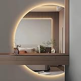 ZYBOWAYL Halbmond LED Badezimmerspiegel, 90/100cm Halbrunder Rahmenloser...