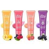 Lip Glowy Balm,4er-Pack Fruit Glowy Lip Balm,Vitamin E Lip Glowy Balm Set...