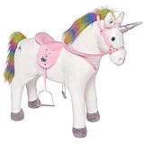 Pink Papaya Stehpferd zum draufsitzen | 75cm Spielpferd zum Reiten Rainbow...