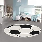 Teppich-Traum Kinderteppich rund Fußball 3D-Effekt schwarz weiß weich...