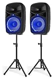 Vonyx VPS102A, Partyboxen mit Stativen max. 600W, Bluetooth, LED, Mikrofon,...