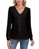 WOWENY Damen Bluse V-Ausschnitt Elegant Rüschen Langarm Blusen Festliche...