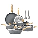 Kitchen Academy Induktion Töpfe Set - 12-teilige Grau Granit Kochtöpfe...