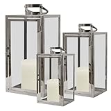 Mojawo® XXL Luxus 3er Set Gartenlaternen Set aus Edelstahl Windlicht...