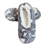 JAWSEU Damen Indoor Schuhe Plüsch Bettschuhe Weiche Stoppersocken...