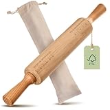 Praknu Nudelholz Teigroller mit Messskala und Tasche - Antihaft Holz mit...