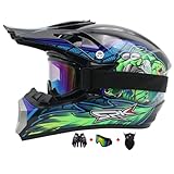 Motocross Fullface MTB Helm Kinder, Mit Handschuhe Maske Brille, Downhill...