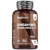 Omega 3 6 9 Weich-Kapseln - Aus Leinsamenöl - 180 Vegan Softgels - 1000mg...