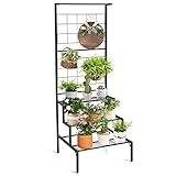 COSTWAY Blumenregal mit Rankgitter, Blumentreppe Metall, Blumenständer mit...