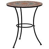 QJBSAVVA Mosaiktisch Grau Orange 60 cm Beistelltisch aus Keramik mit...