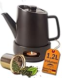 DEKAZIA® Keramik Teekanne mit Siebeinsatz und Stövchen Set - Großer...