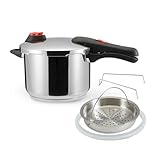 Amazon Basics Schnellkochtopf aus Edelstahl - mit Dampfgarer,...