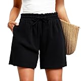 Srvak Damen Bermuda Shorts Knielang Freizeit Sommerhose, Bermudas Leinen...
