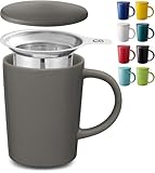 Cosumy Teetasse mit Sieb und Deckel - Keramik Anthrazit - Hält Lange warm...