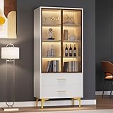 Rtopsu Vitrine Weiß Sideboard Standschrank mit LED-Beleuchtung,...