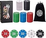 LHTHT 100PCS Pokerchips,Pokerkoffer Schwarze Samttasche,Pokerset,5 farbige...