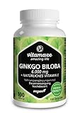 Ginkgo Biloba Kapseln hochdosiert 6000 mg vegan Gingko Biloba Extrakt 50:1,...