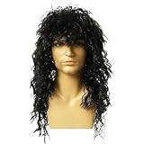 CATMEYE Herren Perücke, Lange Schwarze Lockige Mullet Frisur, 70er 80er...