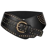 JasGood Damen Vintage Breite Elastische Gürtel Nieten Stretch Taille...