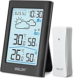 BALDR Wetterstation Funk mit Außensensor, Digital DCF-Funkuhr Thermometer...