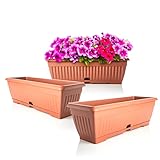 BigDean 3X Blumenkasten mit abnehmbarem Untersetzer Terracotta 50cm lang...