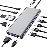 USB C HUB, 12 in 1 USB C Adapter Docking Station mit 4K-HDMI, VGA, 3*USB...
