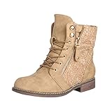 Elara Damen Stiefeletten Worker Boots Spitze Chunkyrayan B9812-KB-Khaki-38