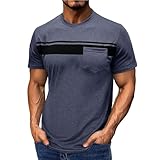 Herren Casual Farbblock T-Shirts Rundhals Kurzärmelig Bequem Regular...