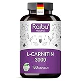L-Carnitin Kapseln Hochdosiert - 180 Vegane Kapseln, 3000 mg L Carnitin...