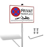 SINMAO Privatparkplatz Schild mit Pfosten Alu 300x200 mm mit Löchern für...