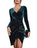 Zeagoo Kleider Damen Festlich Elegant Velvet Kleid Langarm V Ausschnitt...