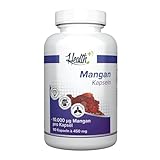 Health+ Mangan - 90 Kapseln mit 10 mg Mangangluconat pro Kapsel, wertvolles...