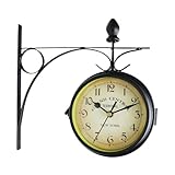 Milageto Wanduhr im Vintage-Stil, Quarzuhr Metall mit doppelseitigem,...