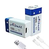 Aibatt 9V Block Akku 1000mAh,mit Ladeanschluss Typ C,Li-ion 6F22...