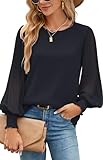 Odosalii Damen Bluse Schwarz Luftig Langarm Shirt Elegant Musselin Chiffon...