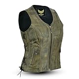 Leatherick Damen Vintage Lederweste der echte spitzenkorn-büffel Leder...