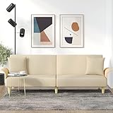 Qnhdfrt Schlafsofa mit Armlehnen Creme Stoff Ausziehbares Bettsofa 224 cm...