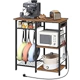 MAHANCRIS Küchenregal mit Steckdosen, Standregal mit 6 Haken, Bäckerregal...