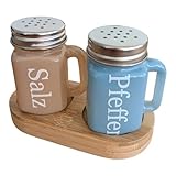 AG Salz- & Pfefferstreuer Set mit Bambus Tablett – Glas Streuer mit...