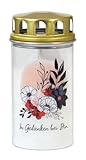 Grabkerze Ewiglicht Grablicht klein mit Deckel Blumenbouquet, Motiv 'In...