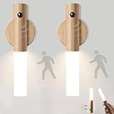 VOMI Wandleuchte Holz LED Nachtlicht mit Bewegungsmelder Batterie 2er Set...