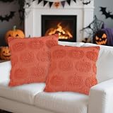 Halloween Kissenbezug 45x45 cm 2er Set, Kissenhülle Herbst, Kürbis Deko...