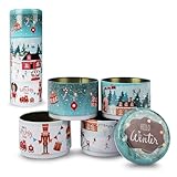 4er Set Weihnachts-Vorratsdosen – Dunkelblaues Design – Robuste...
