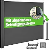 Casaria® Seitenmarkise Nosara 180x300cm Ausziehbar Blickdicht Sonnenschutz...