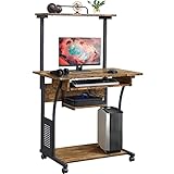 Yaheetech Computertisch mit Regal Schreibtisch Büro PC Tisch mit Rollen...